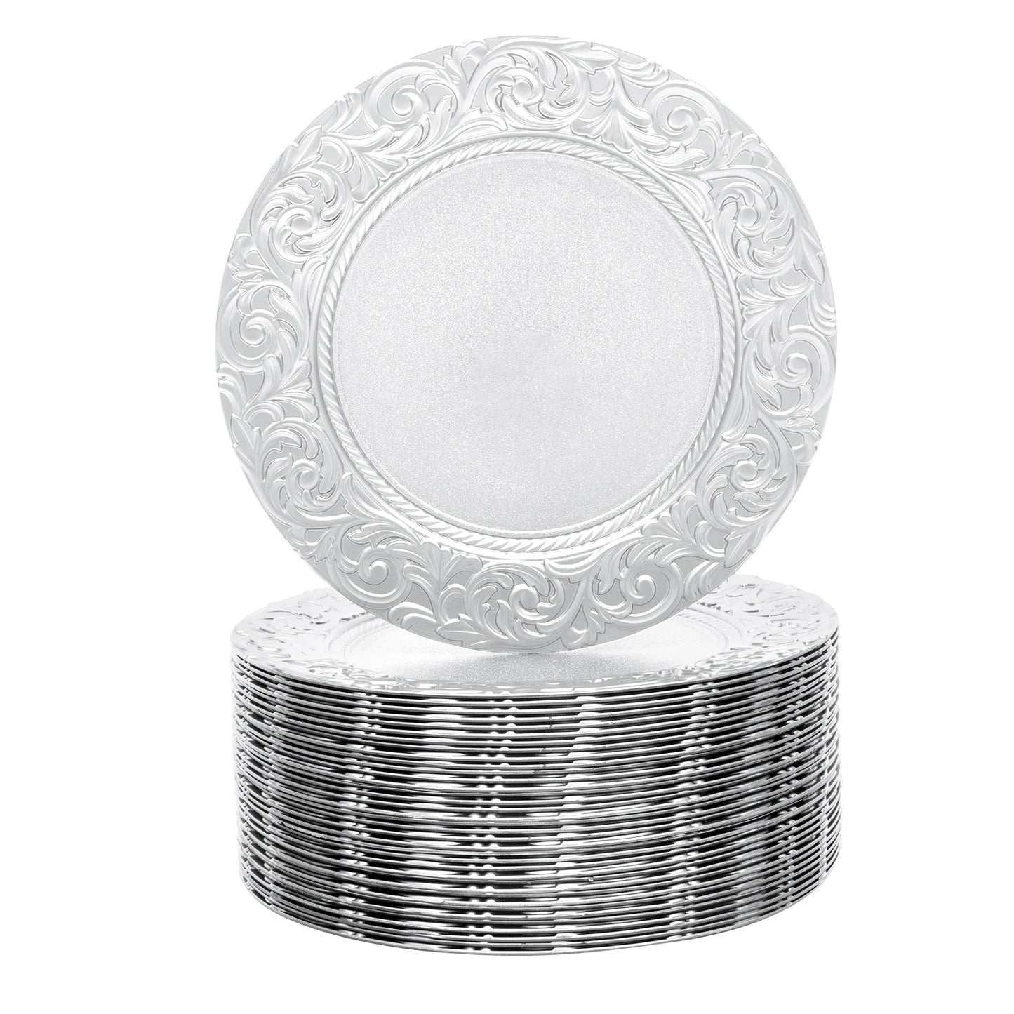 100 Pcs Silver Round Reusable Charger Plates
