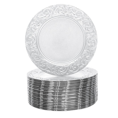 100 Pcs Silver Round Reusable Charger Plates
