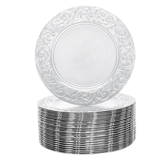 100 Pcs Silver Round Reusable Charger Plates