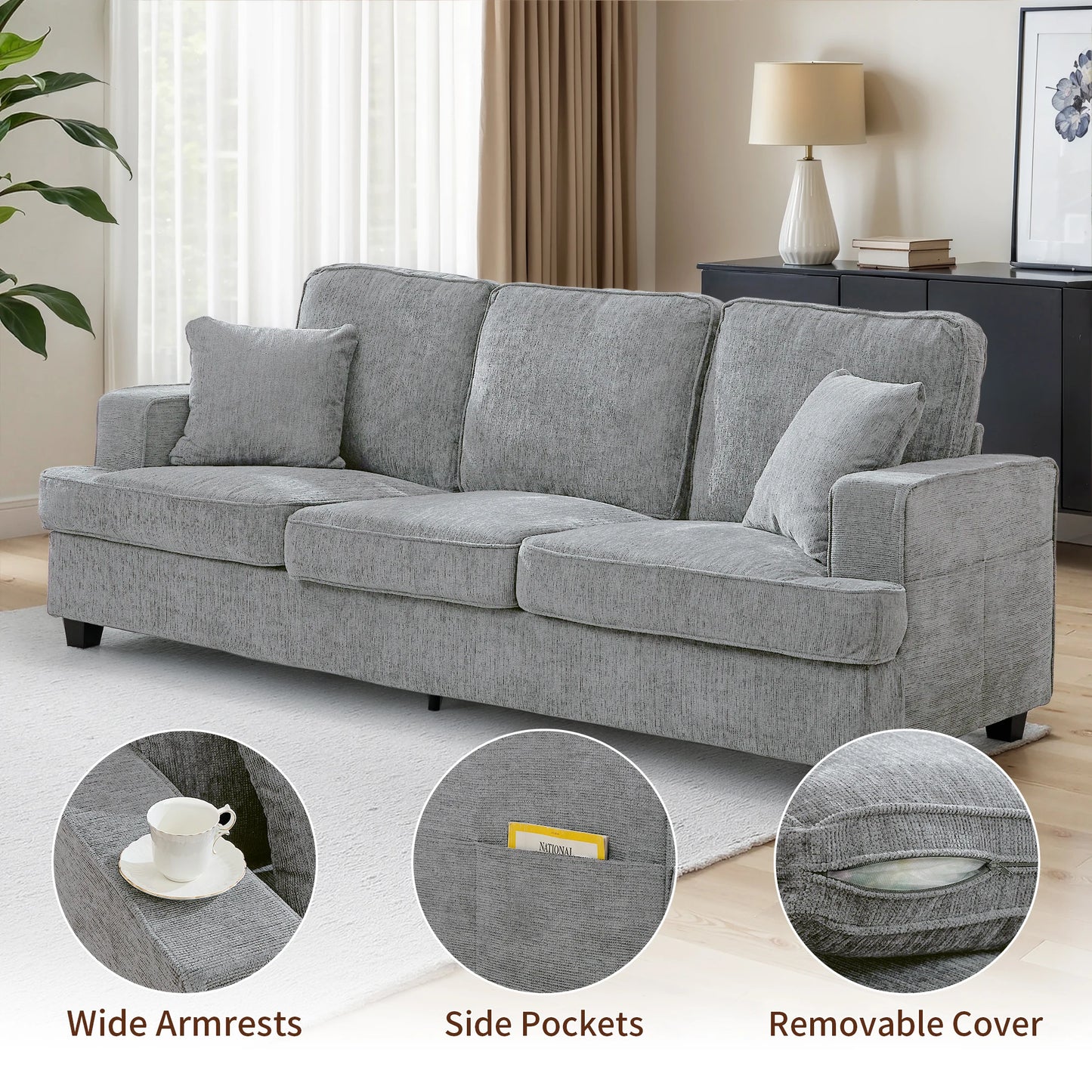 89 inch Cloud Couch Sofa in Chenile