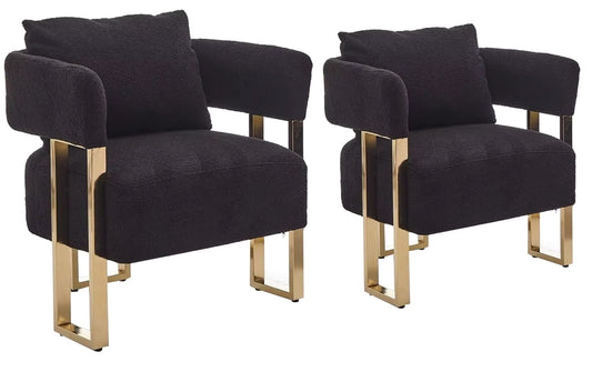 Modern Barrel Accent 2pcs Chairs, Upholstered