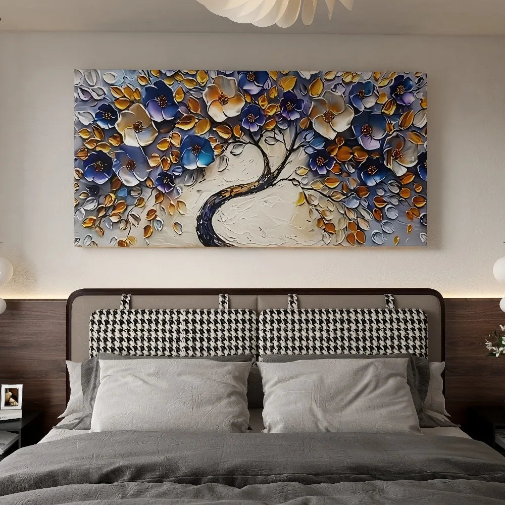 Floral tree canvas art, textured mural, wood frame