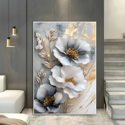 Canvas mural, framed 3D floral painting