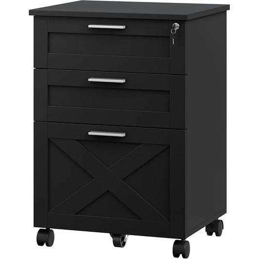 Wooden Mobile Filing Cabinet with Lock