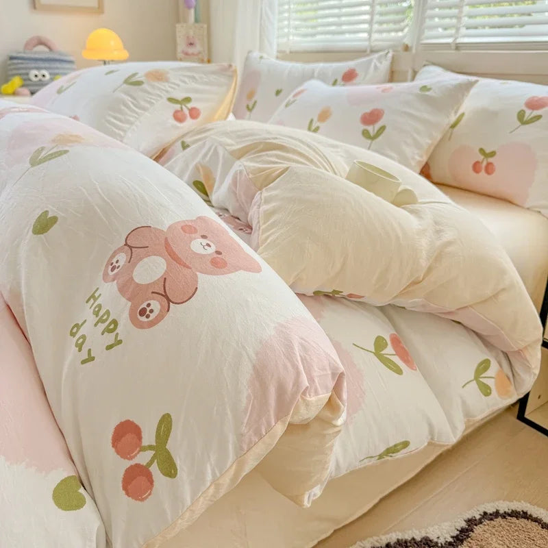 3pcs Duvet Cover Set Cartoon Strawberry Print