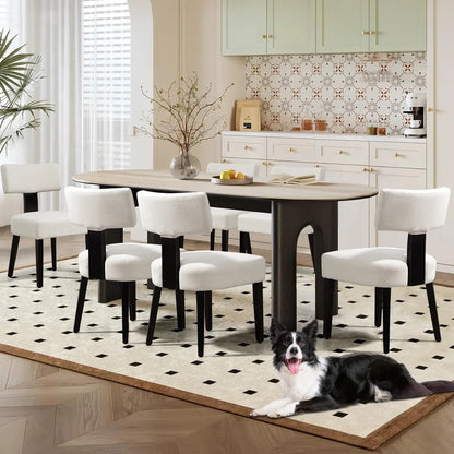 6 Fabric Upholstered Wood Kitchen Chairs Set