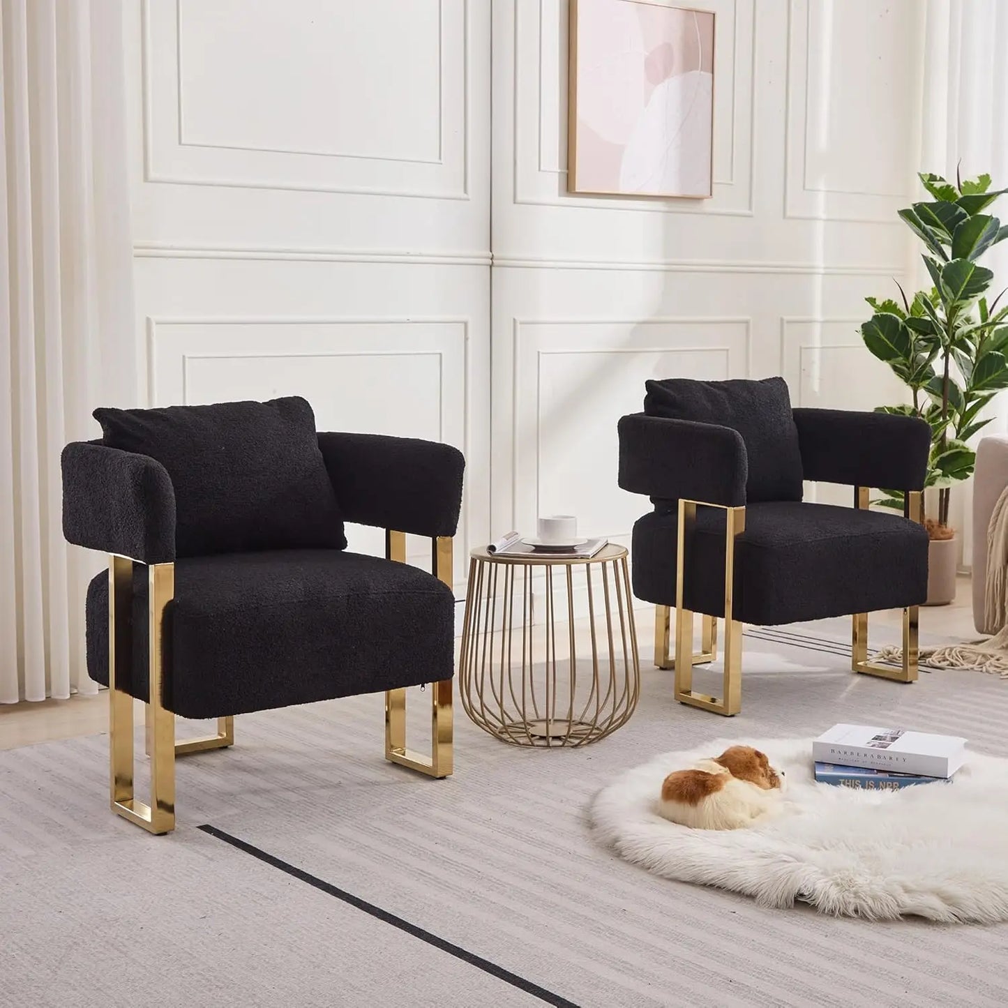 Modern Barrel Accent 2pcs Chairs, Upholstered