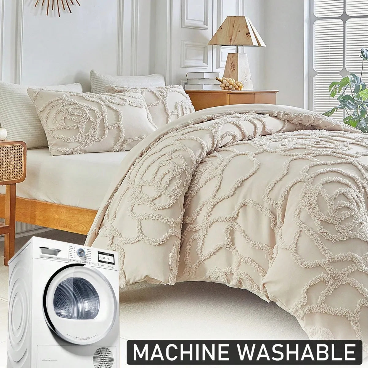 3D Rose Floral Tufted Duvet Set