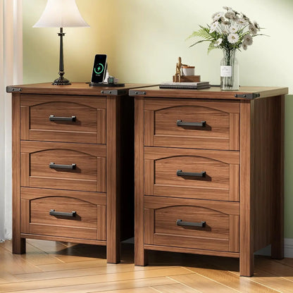 Nightstand Set of 2 with Charging Station