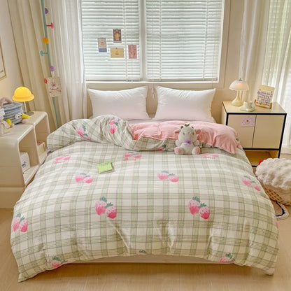 3pcs Duvet Cover Set Cartoon Strawberry Print