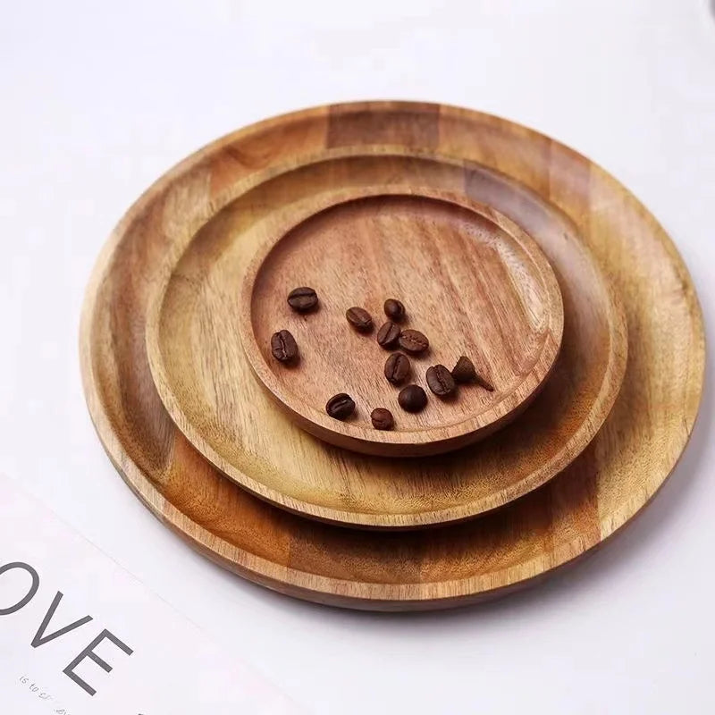 Large round Waterproof  Wood Dining Plate Tray