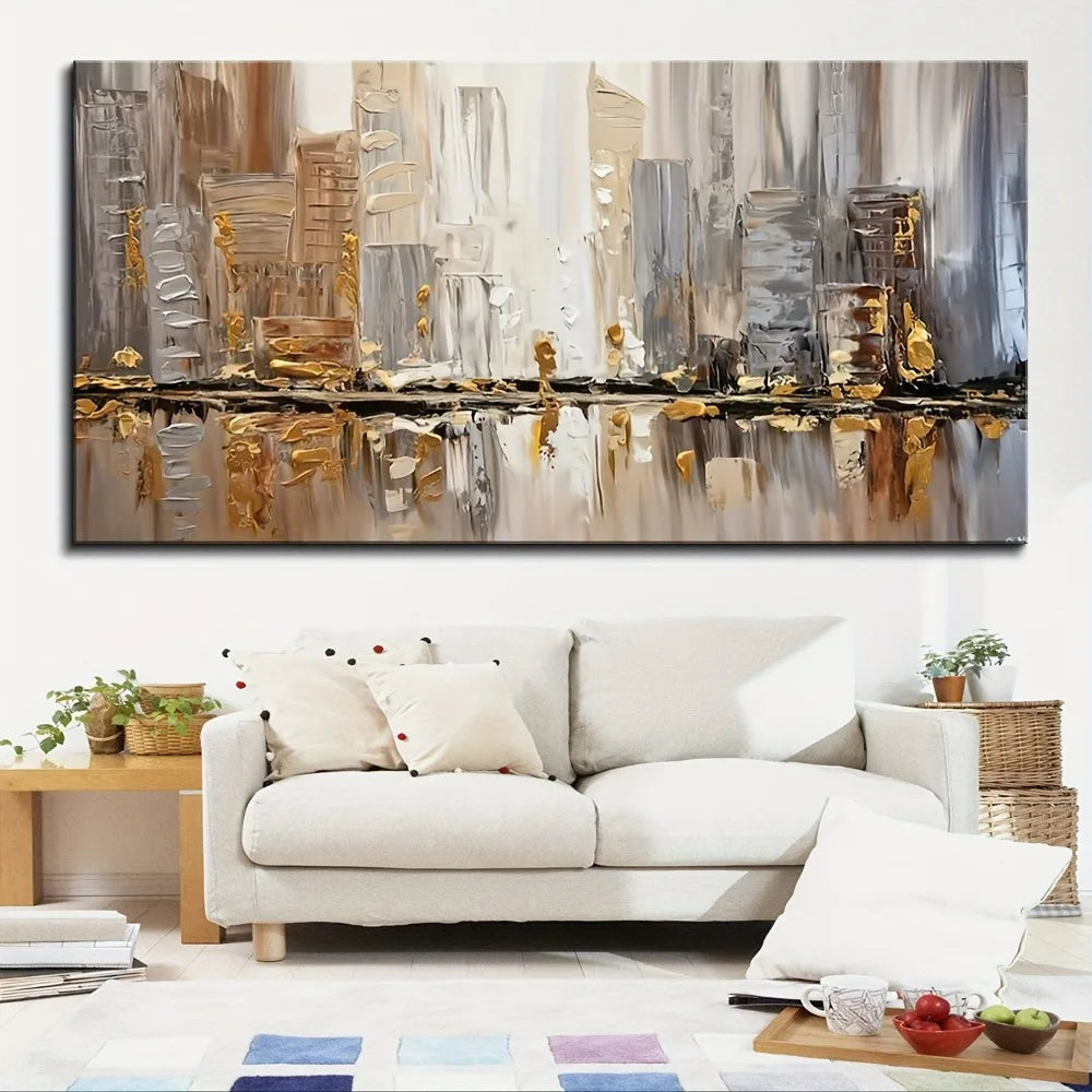 Large modern abstract oil painting, pine frame
