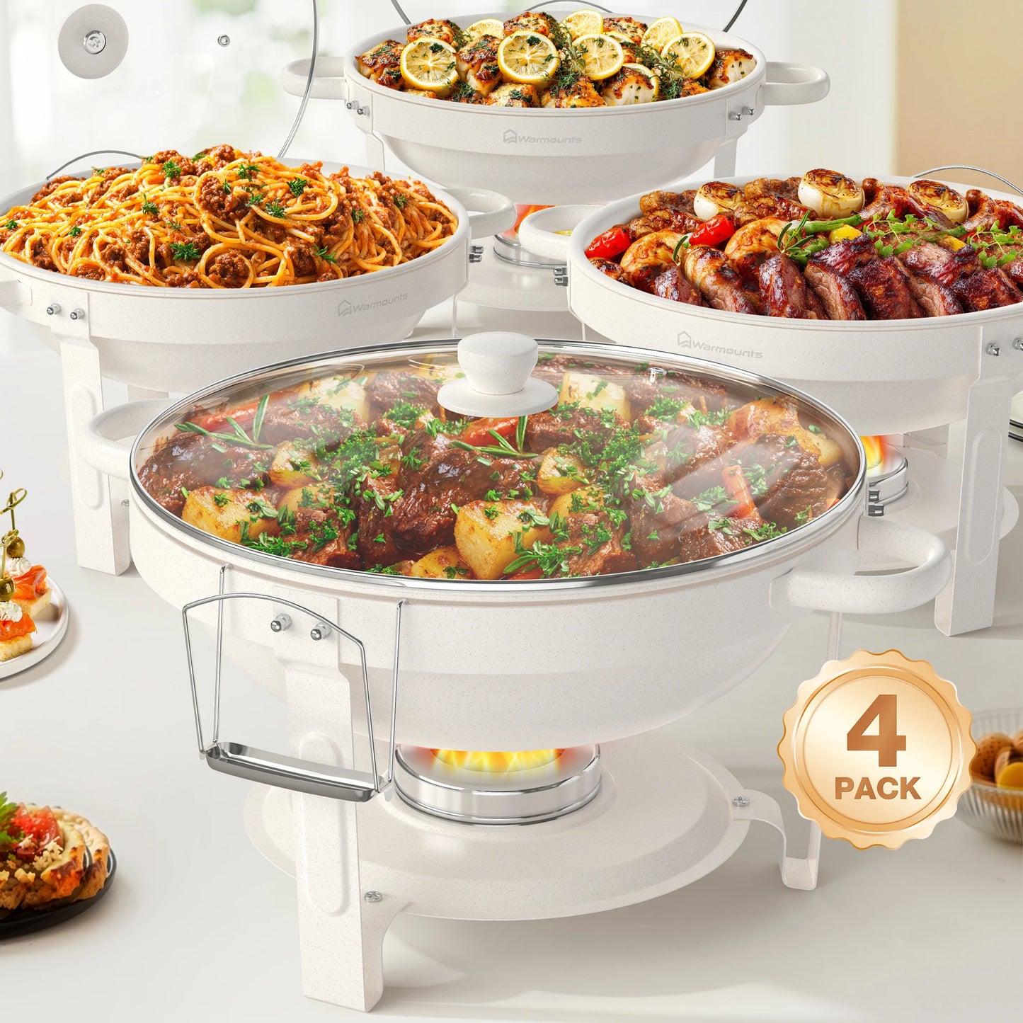 2/4Pack 5QT Fully Coated Round Chafing Dishes