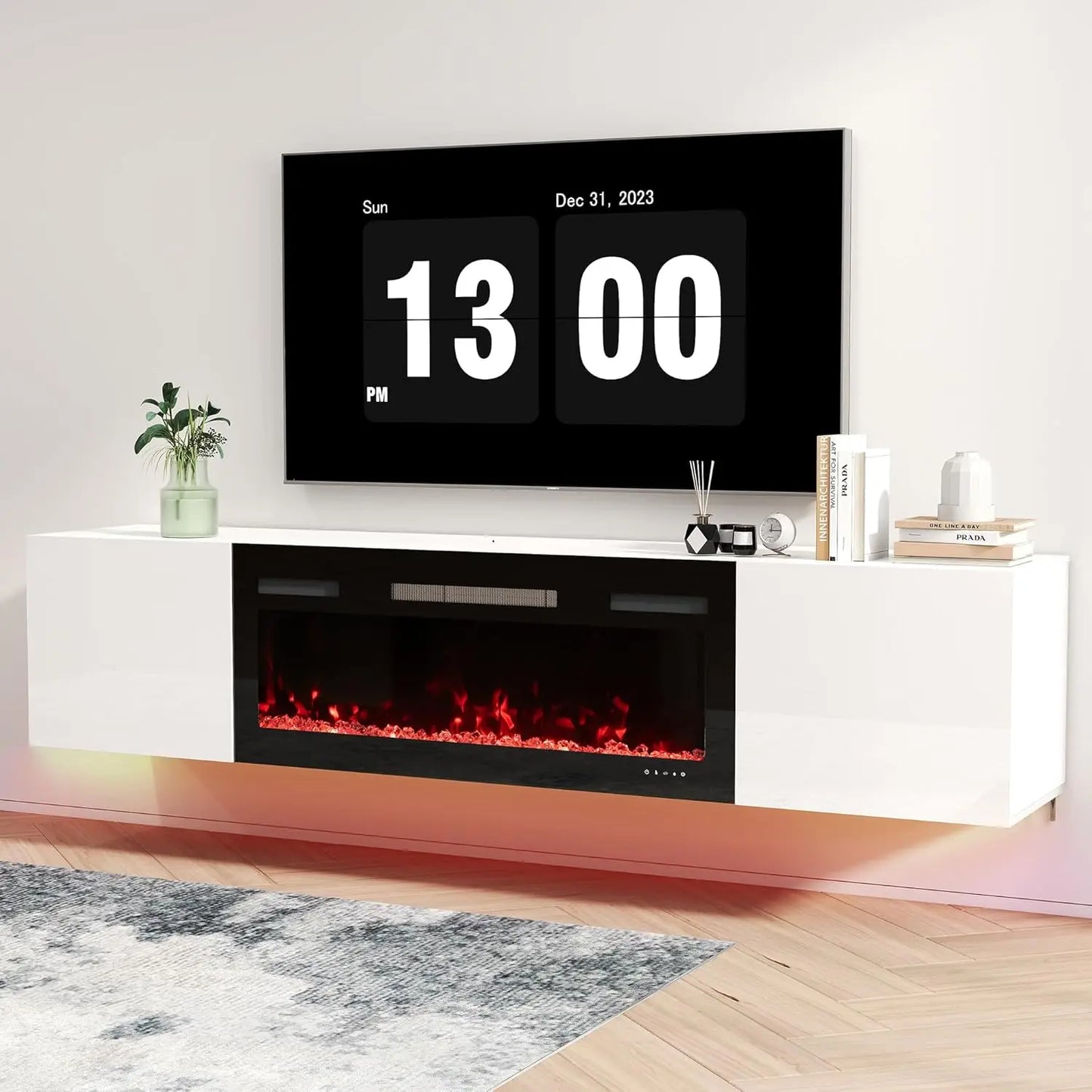 70" Floating TV Stand with 36" Electric Fireplace
