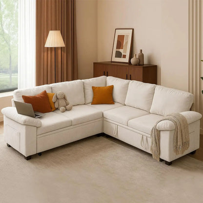 Sectional Sofa with Pull Out Bed & Storage