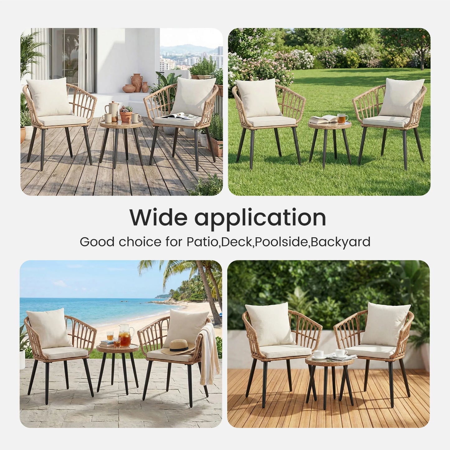 JHK 3 Pieces Wicker Patio Outdoor Chairs and Table