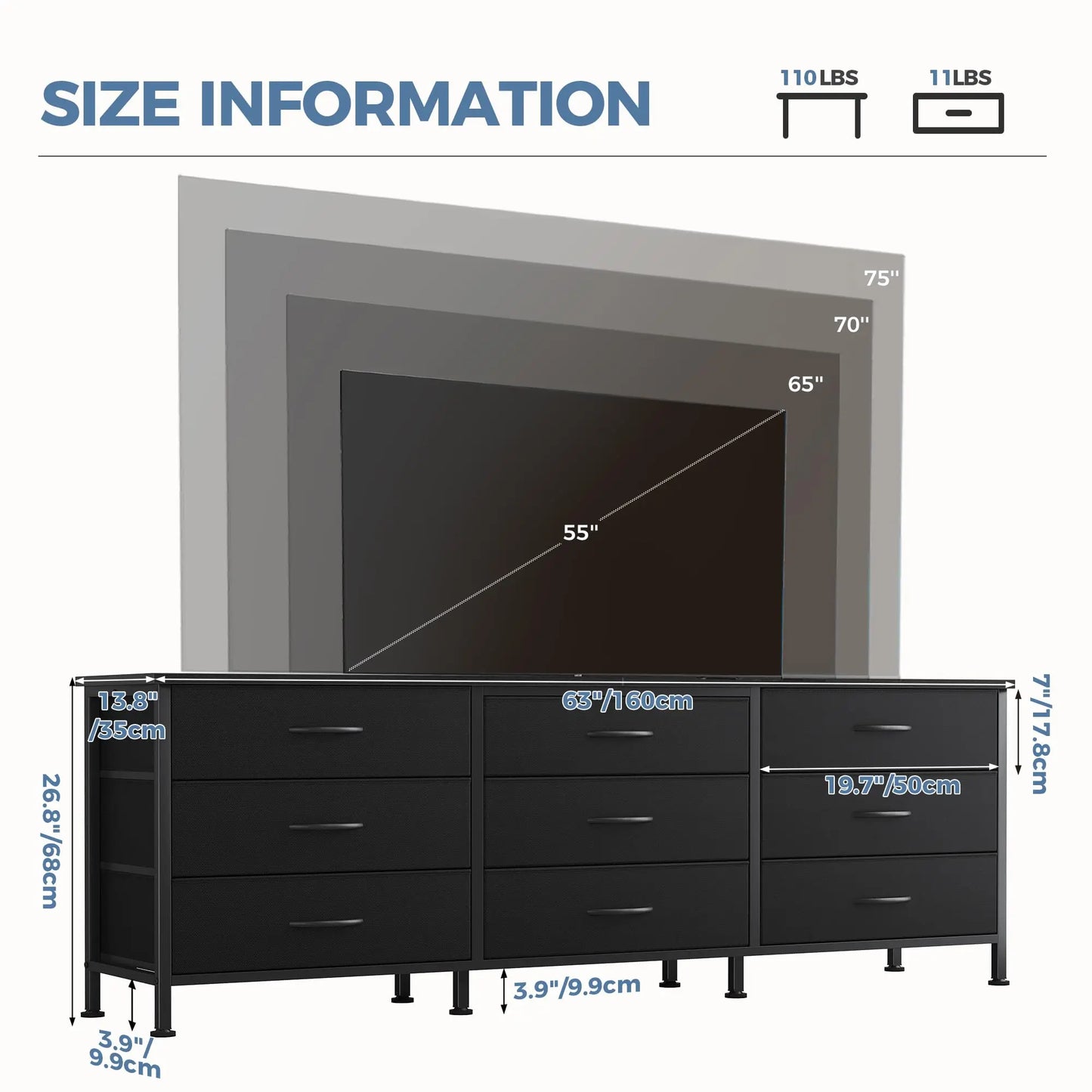 Cabinet With 9 Fabric Drawers Long Entertainment Center