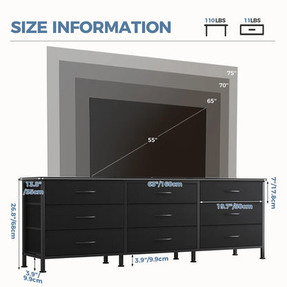 Cabinet With 9 Fabric Drawers Long Entertainment Center