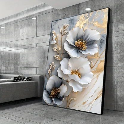 Canvas mural, framed 3D floral painting