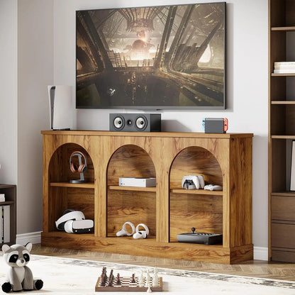 Natural Wood TV Console Storage Cabinet Media Entertainment Stand Living Room 55-65 Inch, Customized
