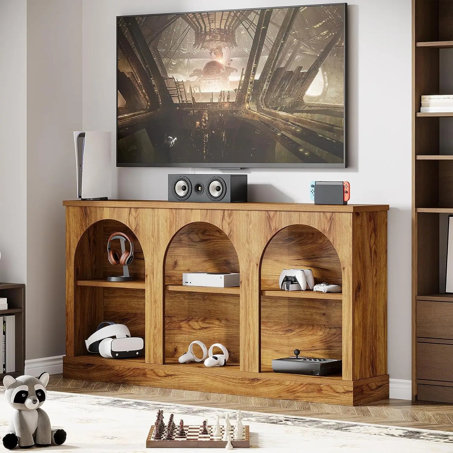 Natural Wood TV Console Storage Cabinet