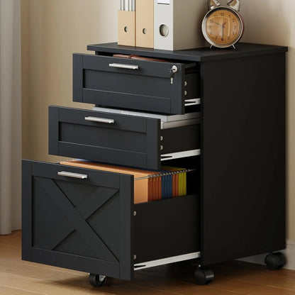 Wooden Mobile Filing Cabinet with Lock