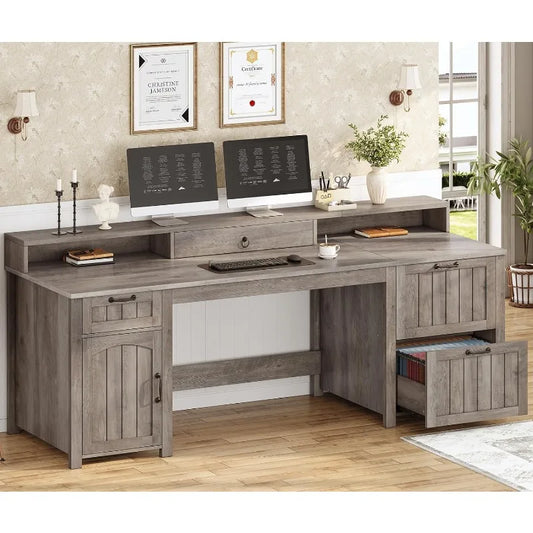 Executive Wood Computer Desk With Drawers And Storage