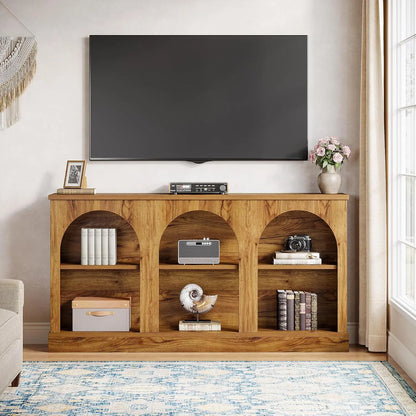 Natural Wood TV Console Storage Cabinet Media Entertainment Stand Living Room 55-65 Inch, Customized