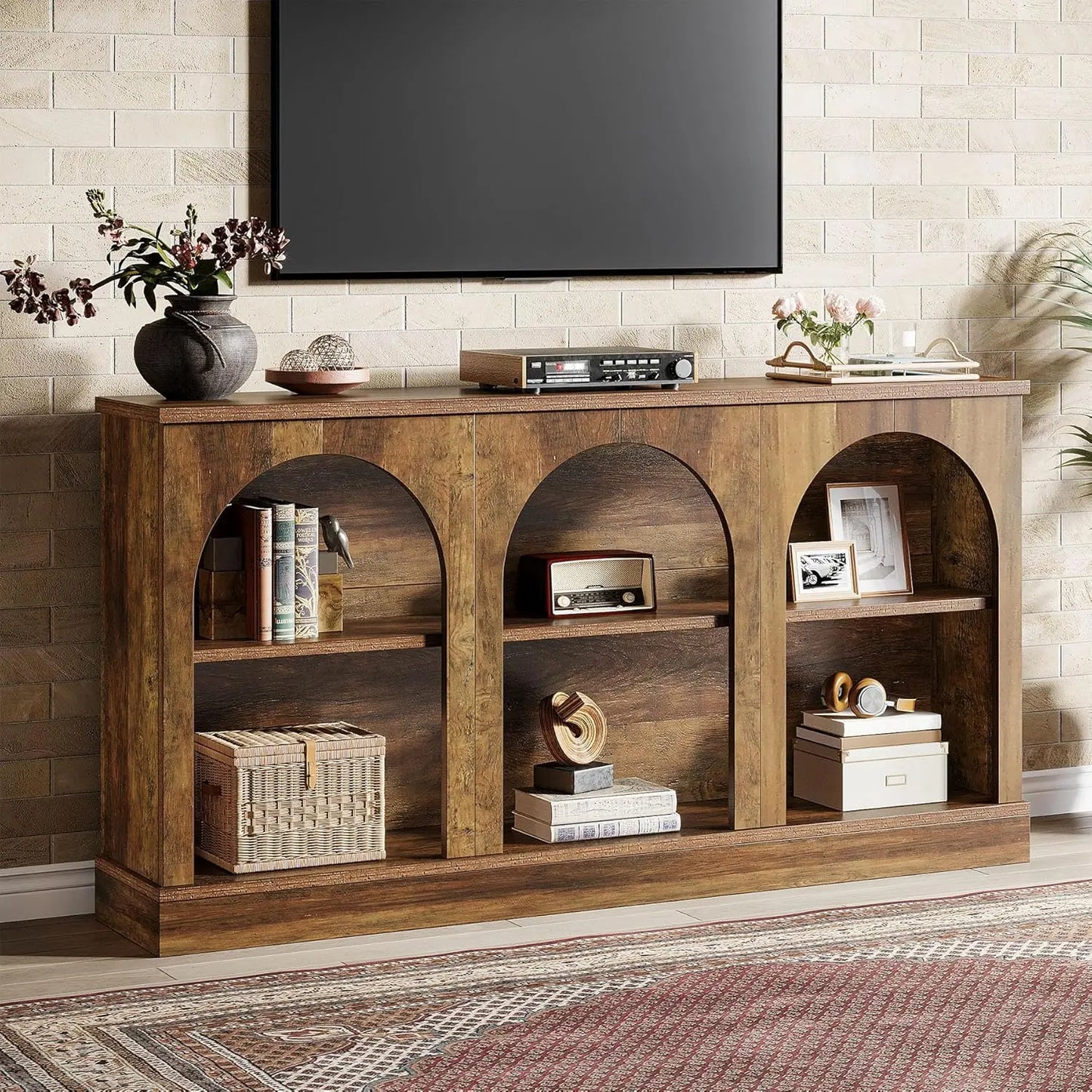 Natural Wood TV Console Storage Cabinet Media Entertainment Stand Living Room 55-65 Inch, Customized