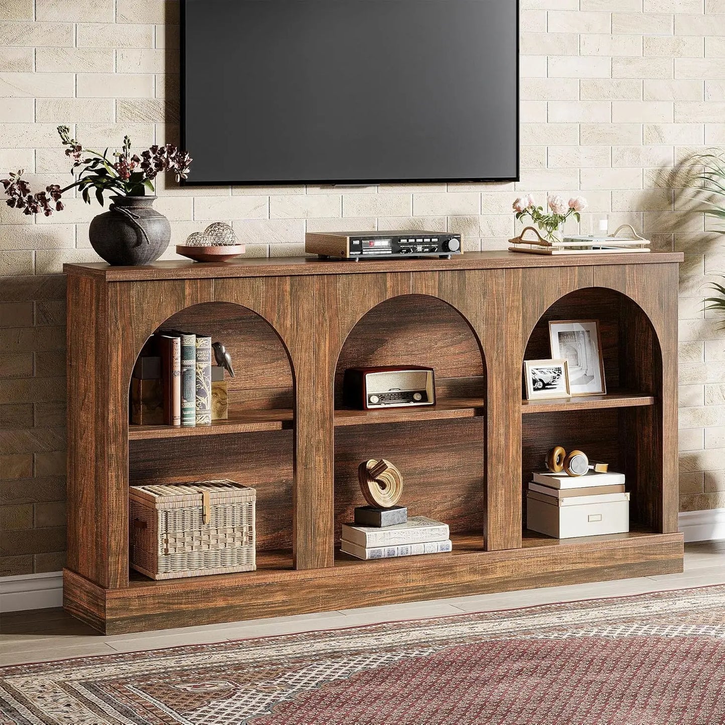 Natural Wood TV Console Storage Cabinet