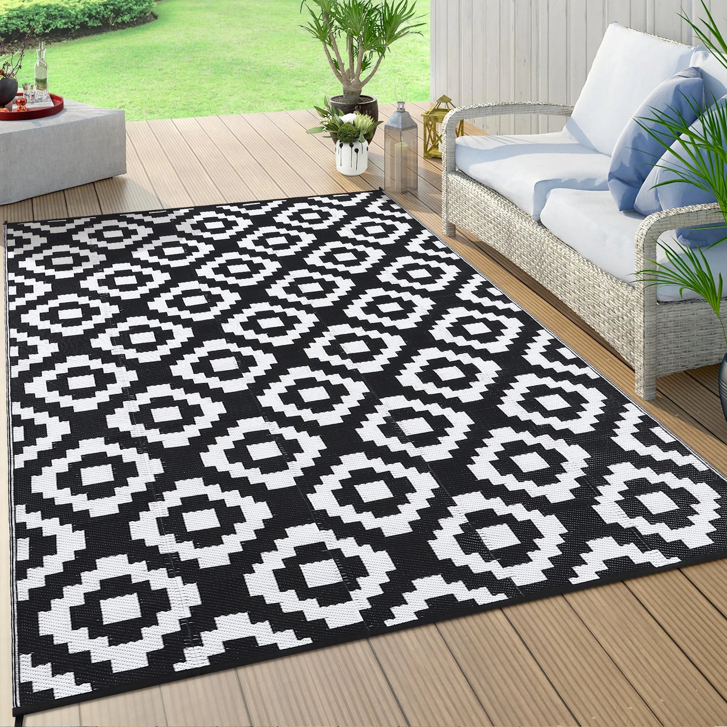 Outdoor Plastic Straw Rug, Waterproof, Reversible