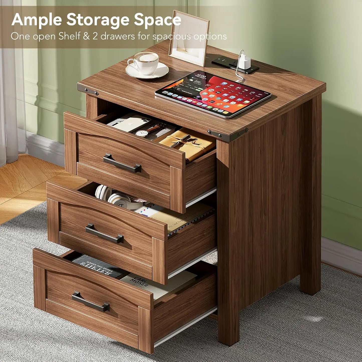 Nightstand Set of 2 with Charging Station