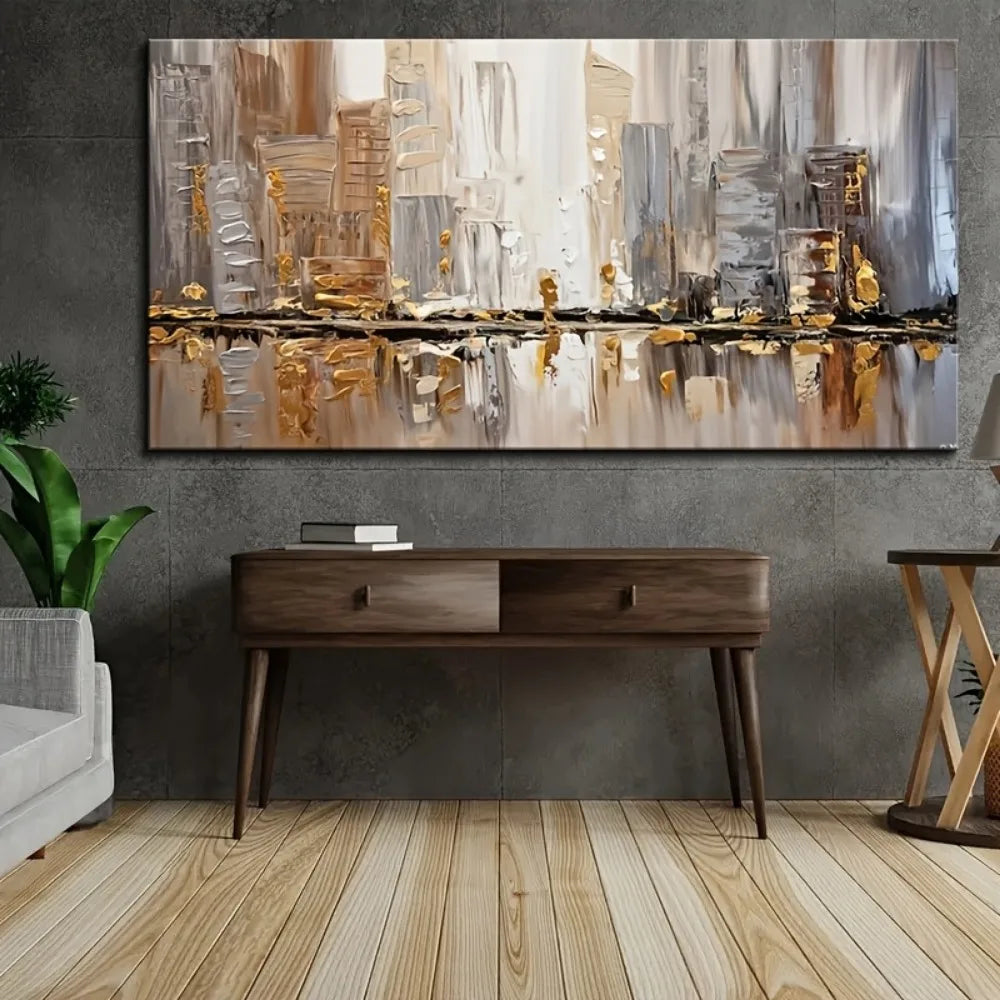 Large modern abstract oil painting, pine frame