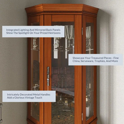 Lighted 3Side Glass Display Curio Cabinet