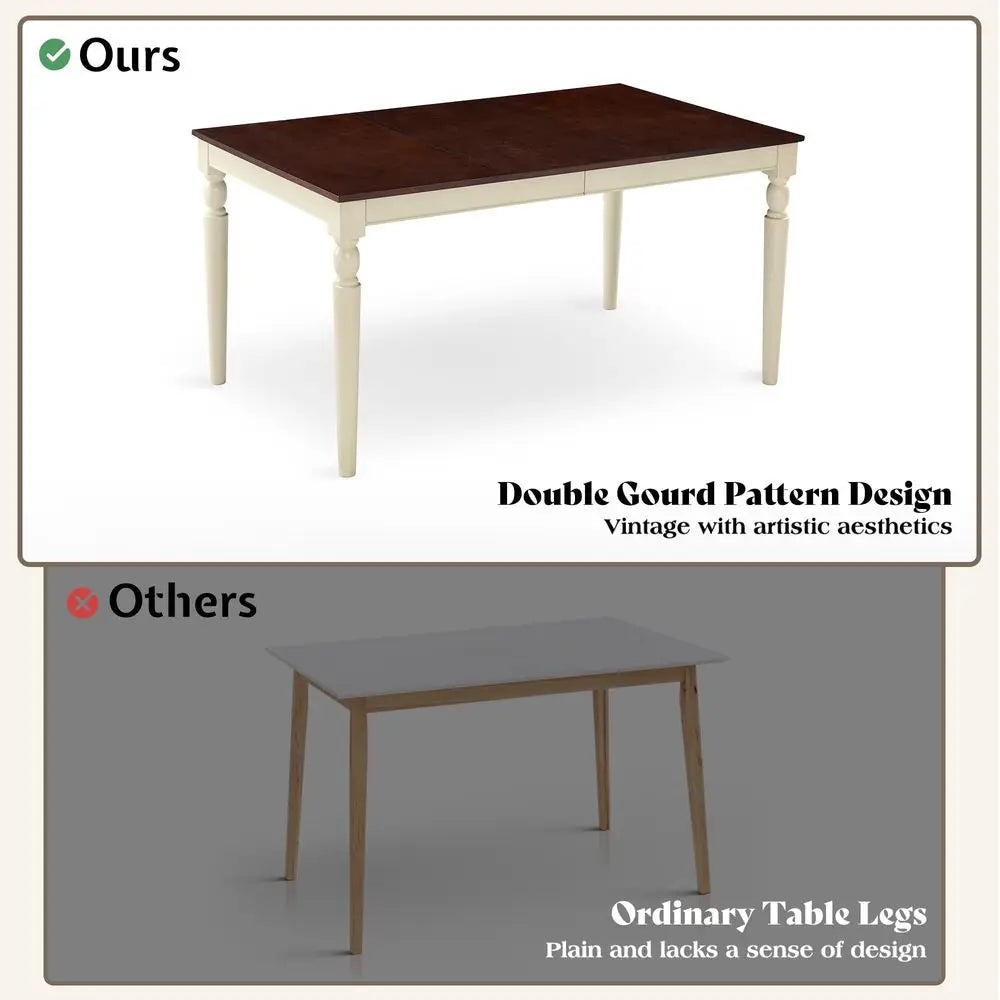 60 Solid Wood Dining Table Set for 6, with 4 Upholstered Chairs and Bench,