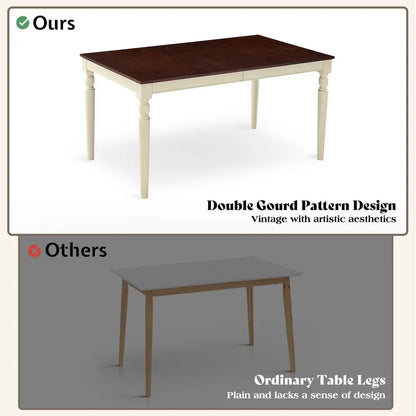 60 Solid Wood Dining Table Set for 6, with 4 Upholstered Chairs and Bench,
