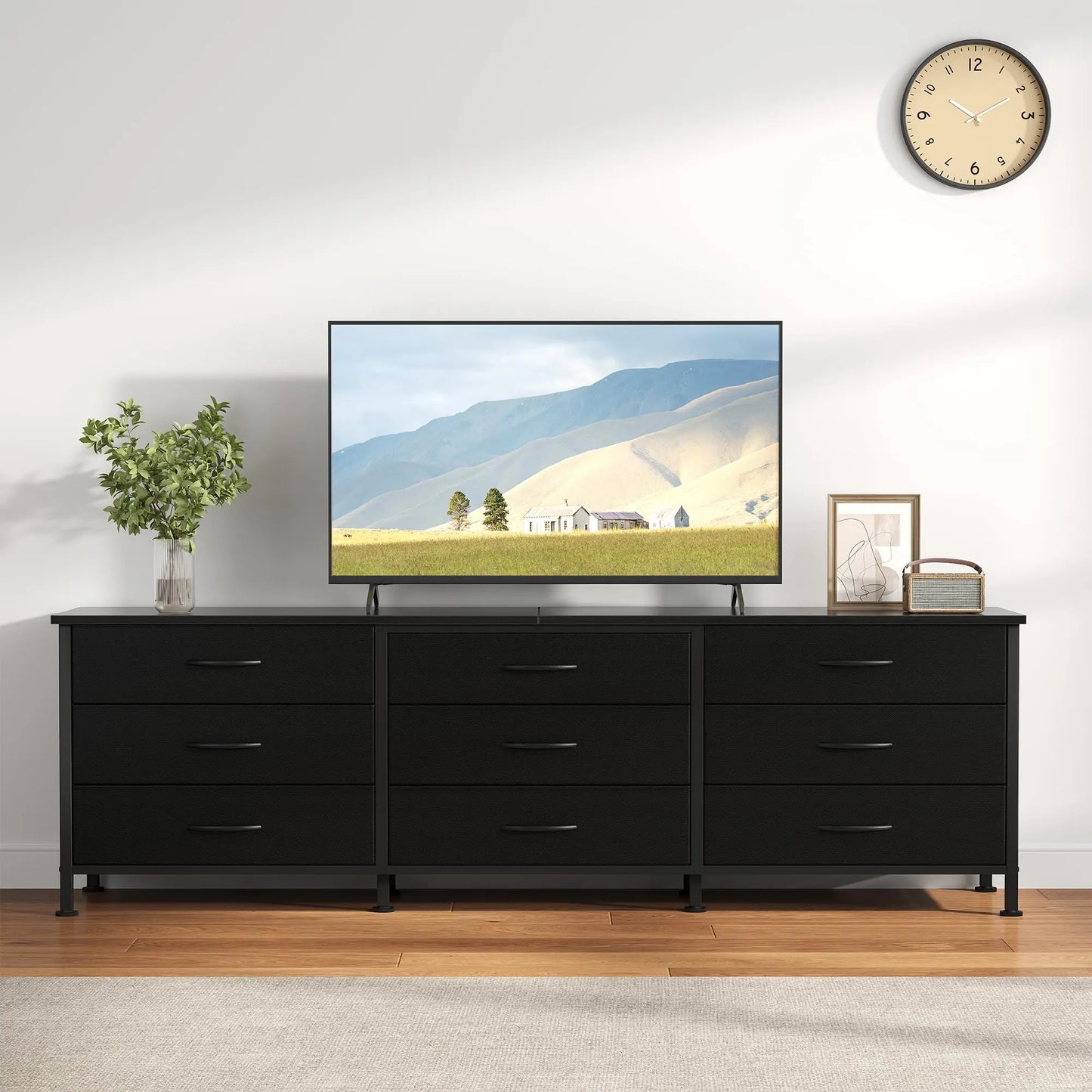 Cabinet With 9 Fabric Drawers Long Entertainment Center