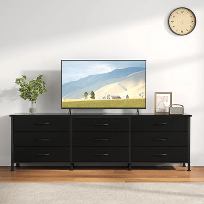 Cabinet With 9 Fabric Drawers Long Entertainment Center