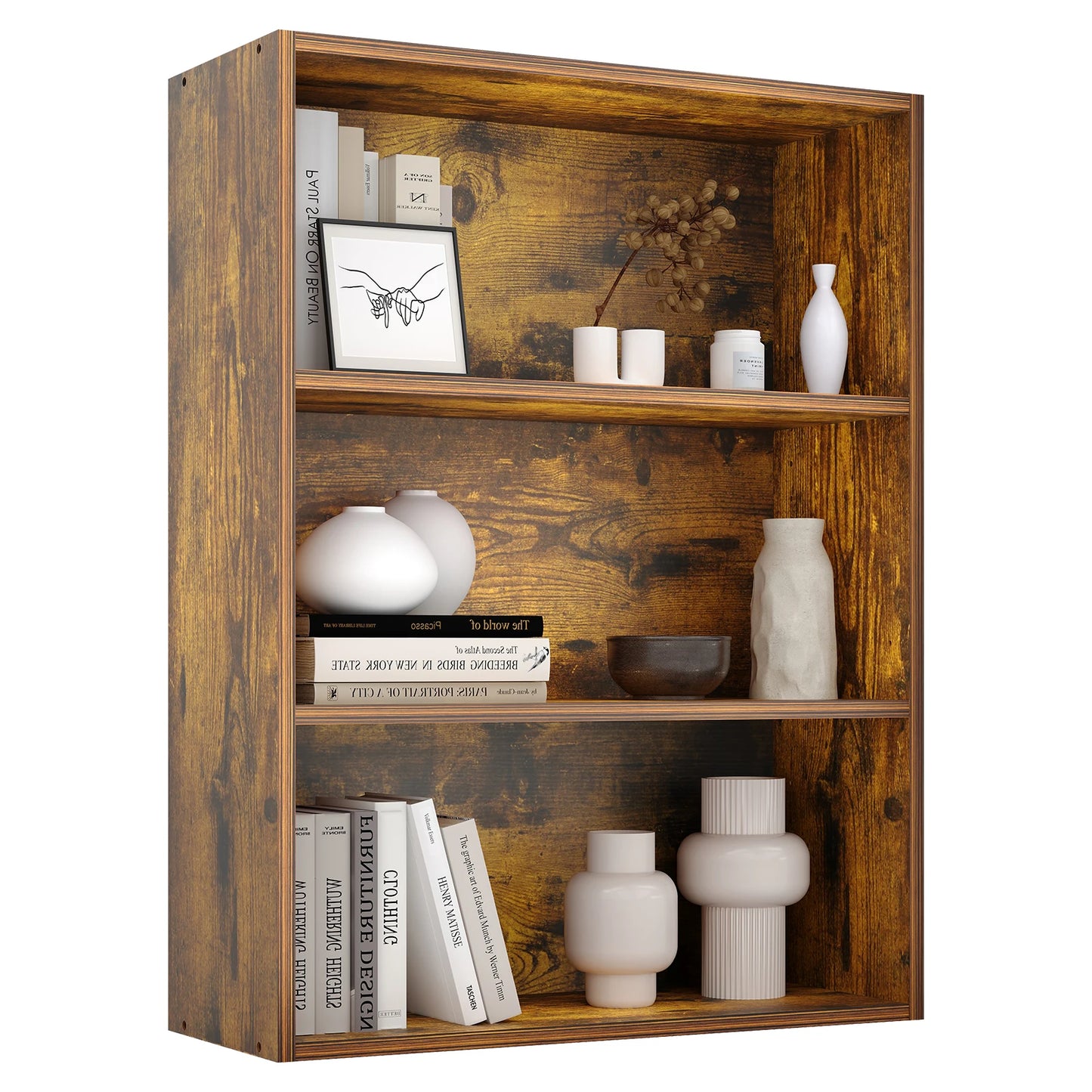 Wooden 3 Tiers Bookshelf Storage 31.5 Inch Tall