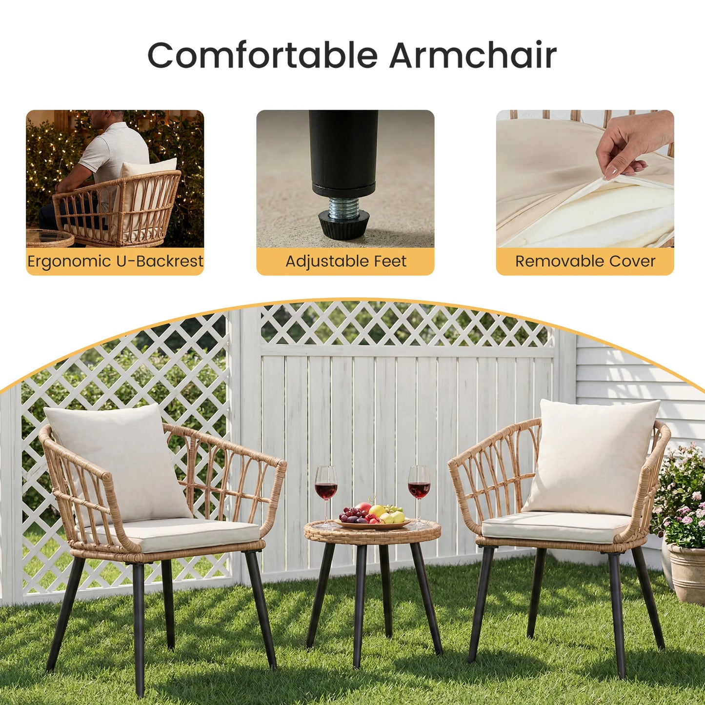 JHK 3 Pieces Wicker Patio Outdoor Chairs and Table
