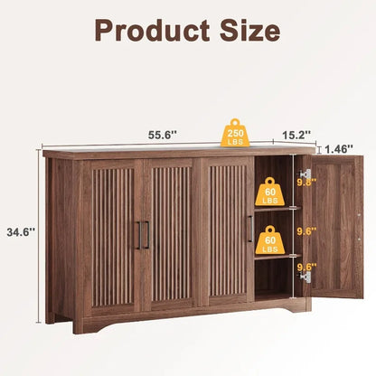 Fluted Buffet Cabinet with Storage Accent Sideboard