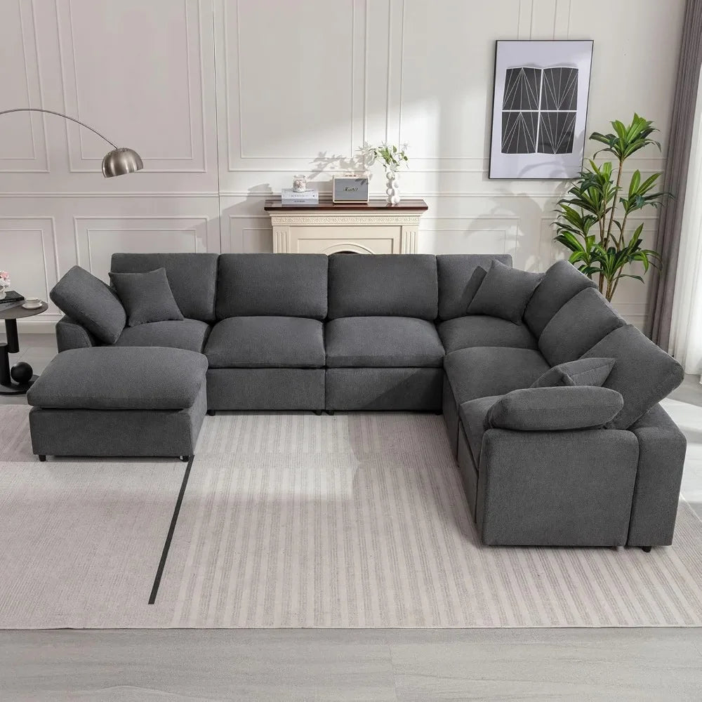 Oversized Sectional Sofa with Movable Ottoman 7 Seater