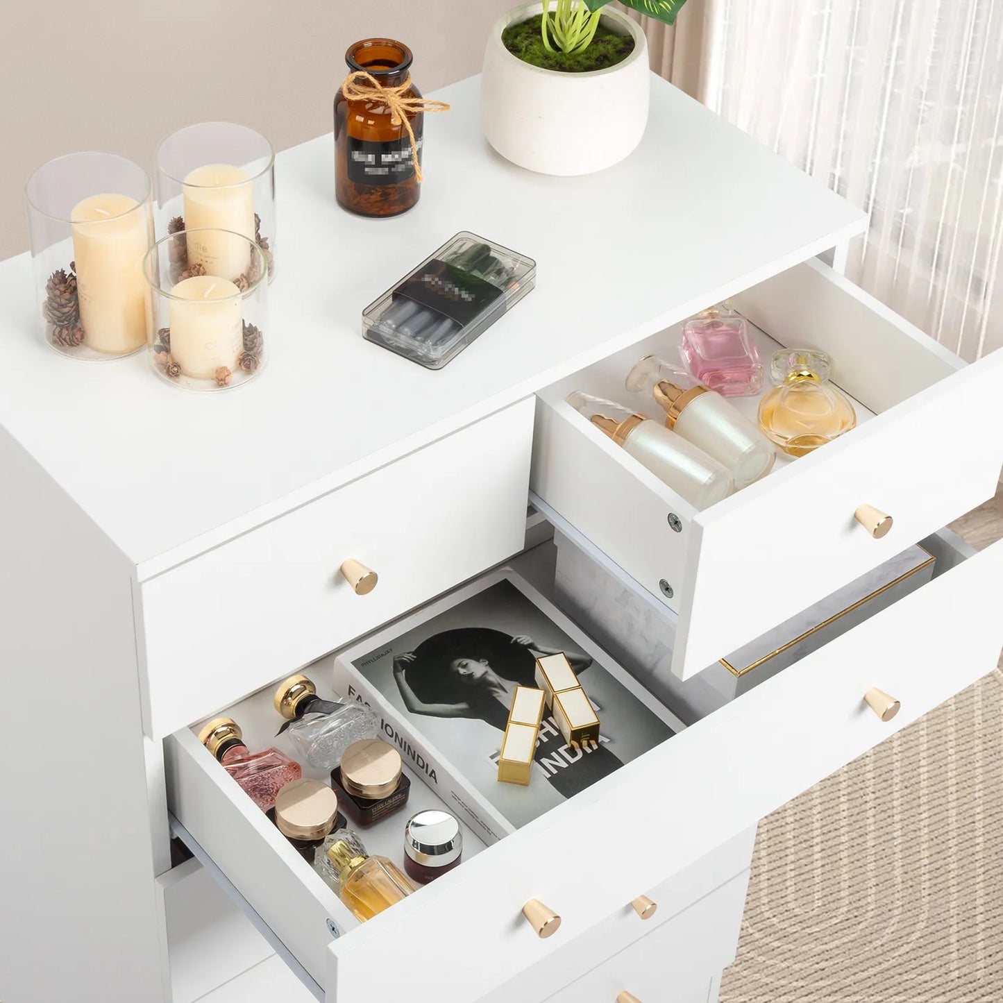 Dresser 7 Drawers Wood Storage Cabinet