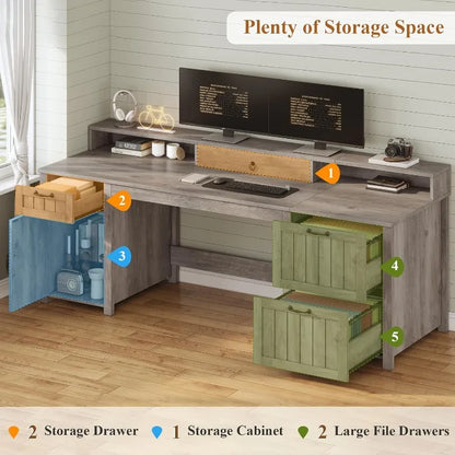 Executive Wood Computer Desk With Drawers And Storage