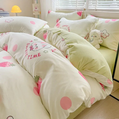 3pcs Duvet Cover Set Cartoon Strawberry Print