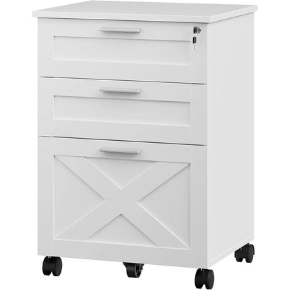 Wooden Mobile Filing Cabinet with Lock