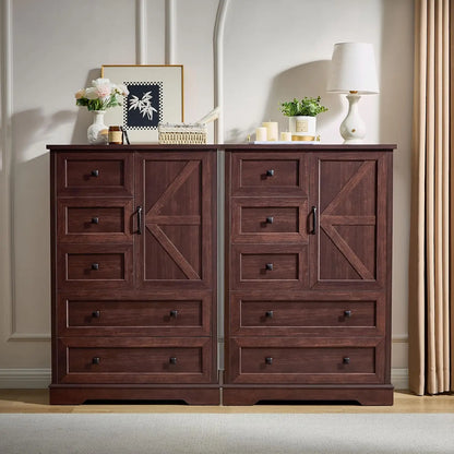 Dresser with 5 Wooden Drawers and Storage Cabinet