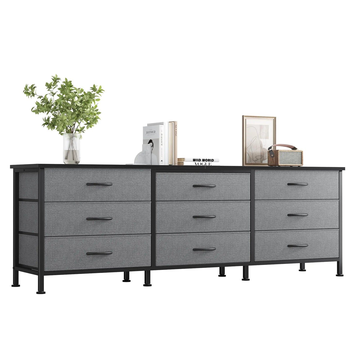 Cabinet With 9 Fabric Drawers Long Entertainment Center