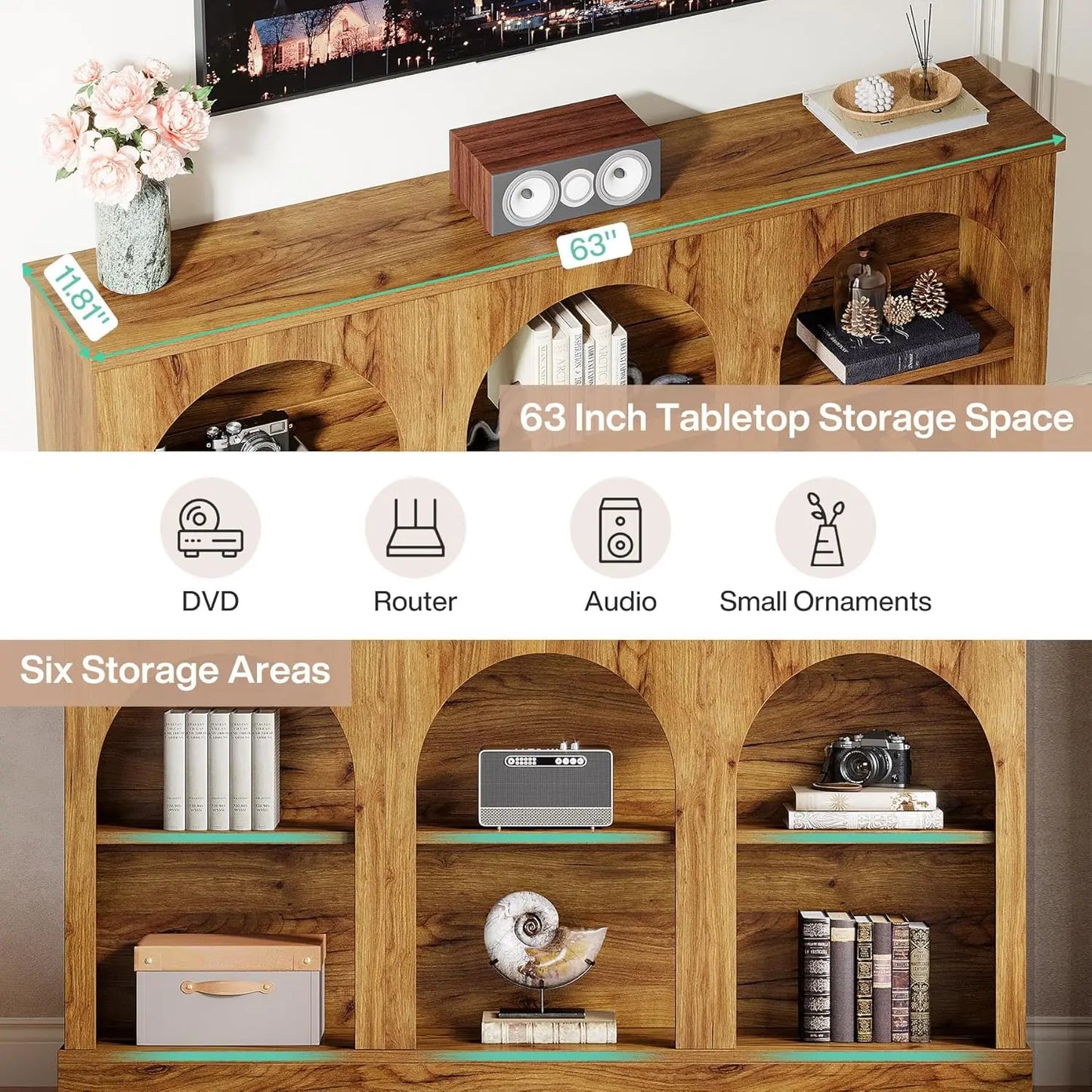 Natural Wood TV Console Storage Cabinet