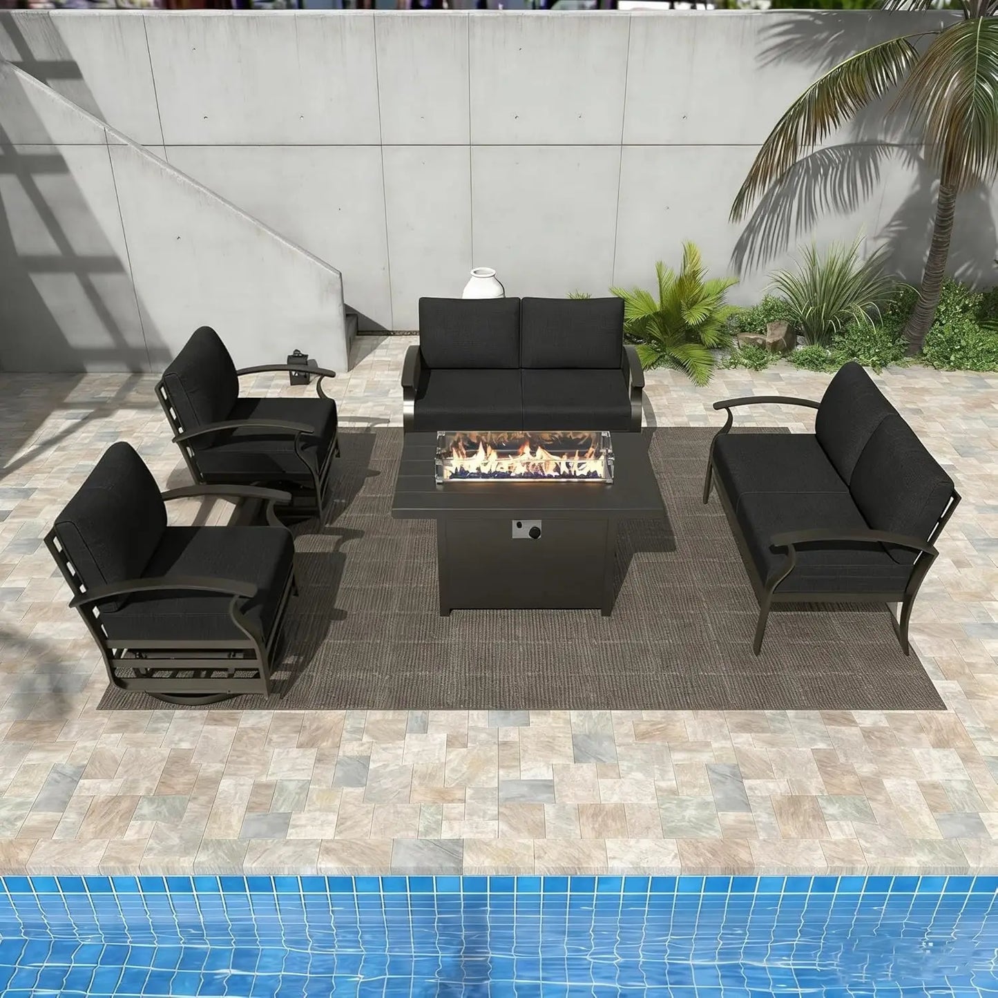 Aluminum Patio Furniture Set with Fire Pit Table